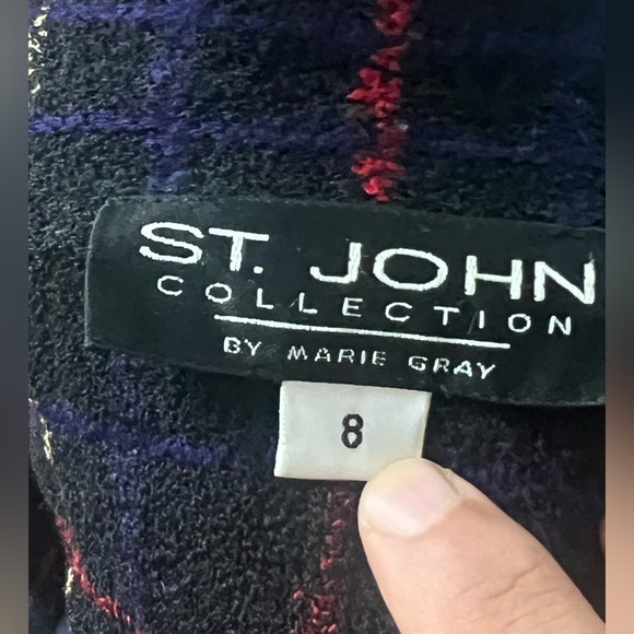 St. John Collection Marie Gray Textured Full-Zip multicolored blue Jacket 8 - Picture 7 of 7